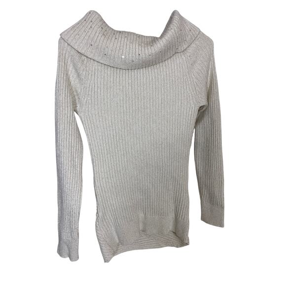 White House Black Market Women's White Sequin Sweater Small Cozy Knit Pullover - Picture 3 of 5